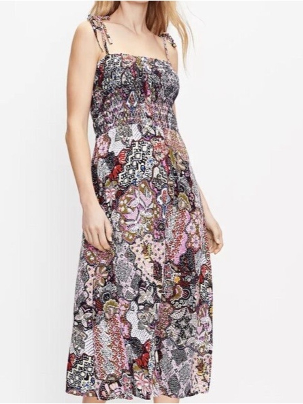 LOFT Multi-Color Patchwork Floral Midi Dress